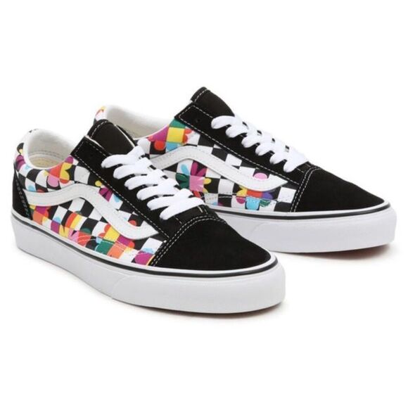 Vans Other - Vans Mens Black Old Skool Floral Checkerboard Low Top Skate Sneaker Shoes Size 9